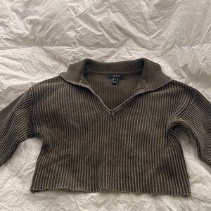 Forever 21 Olive V-Neck Ribbed Sweater